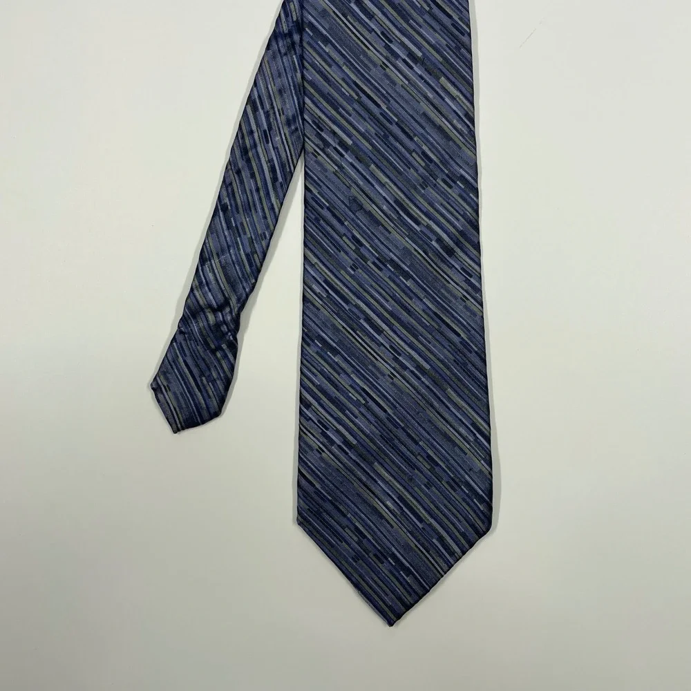 Claiborne Blue Grey Silk Geometric Striped Necktie Mens One Size